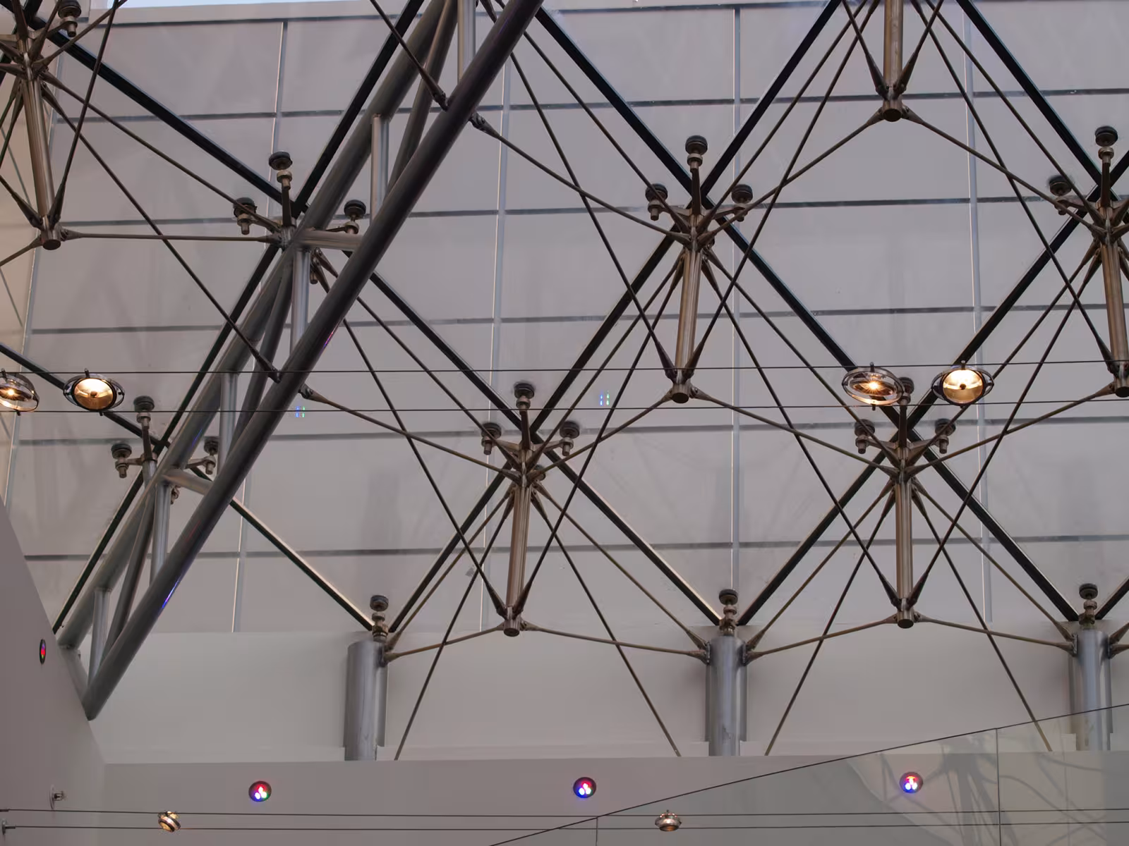 Structural detail of the glass roof system at E’SPA Riga, displaying modern engineering precision.